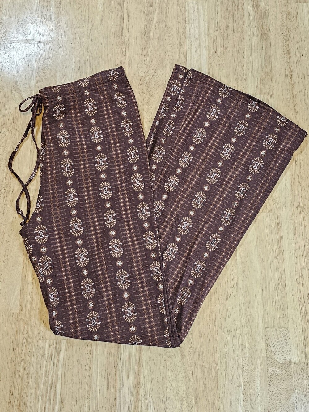 Brown Floral Striped Flare Pants